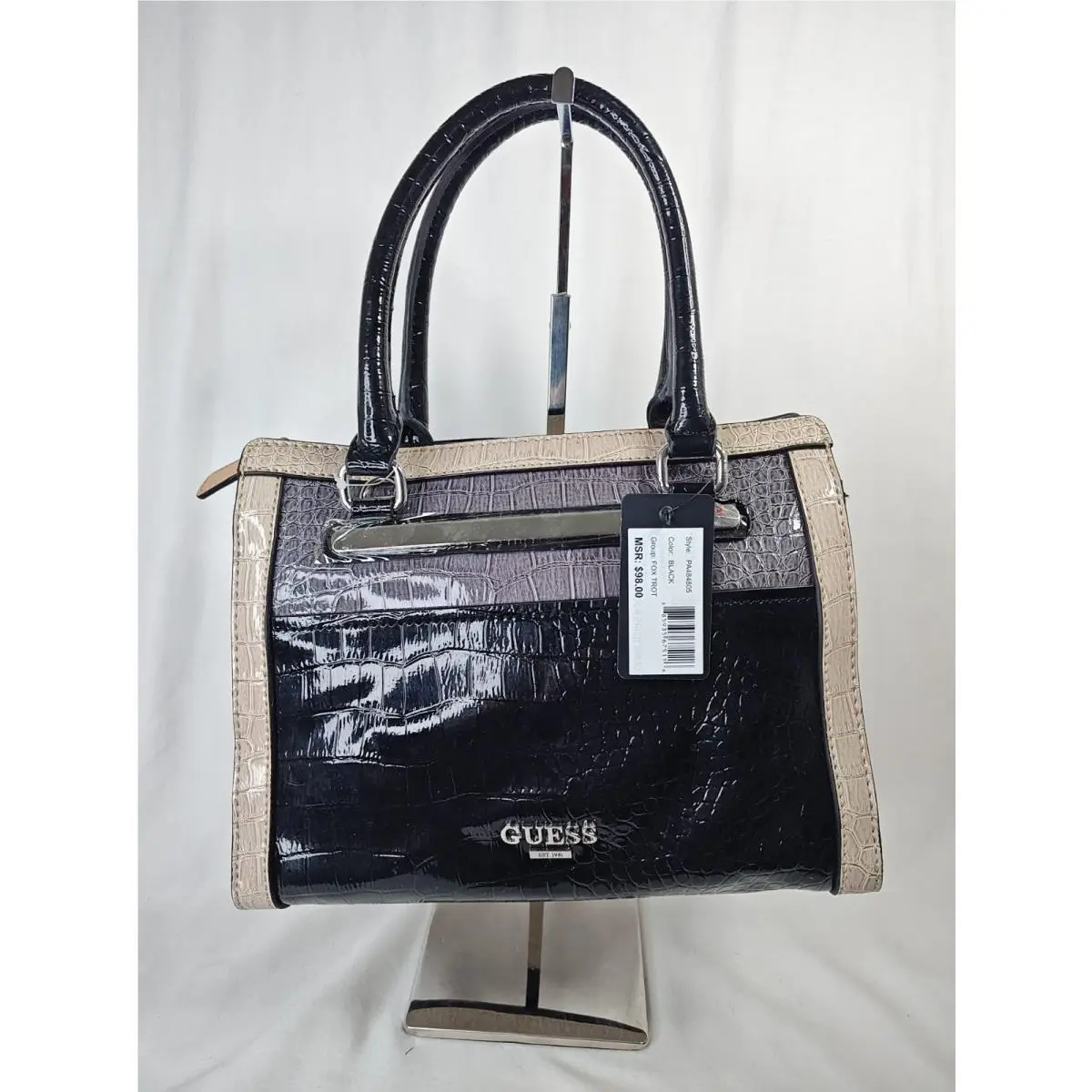 Fox Trot Croc-embossed Colorblock Satchel Handbag Crossbody PA484805 by Guess