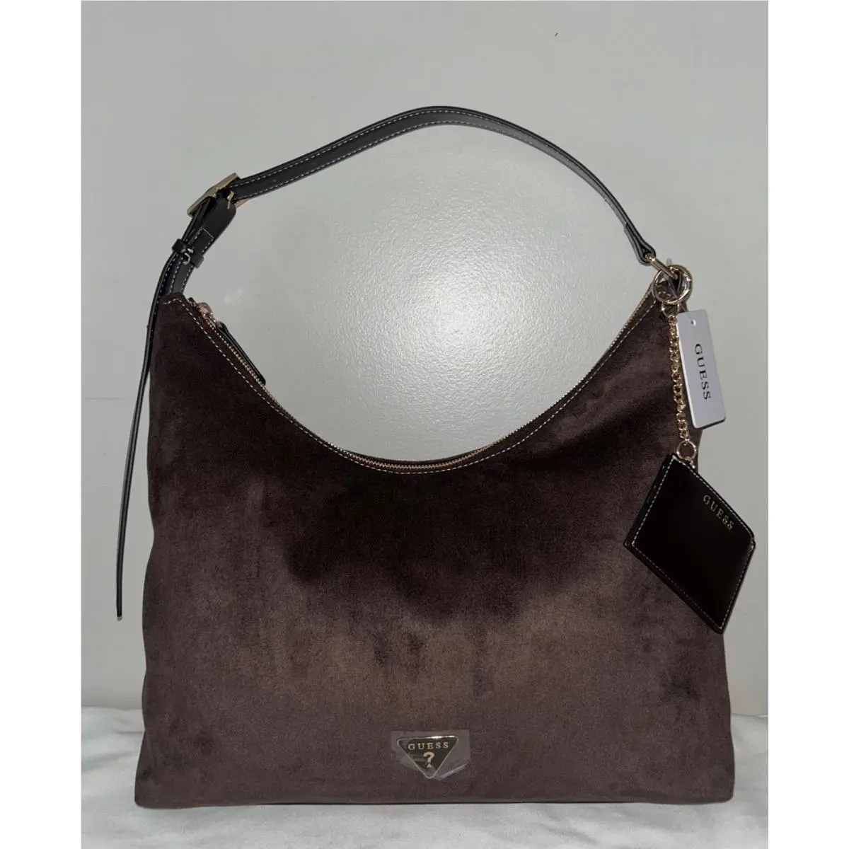 Talia Suede Large Shoulder Bag in Chocolate Brown by Guess