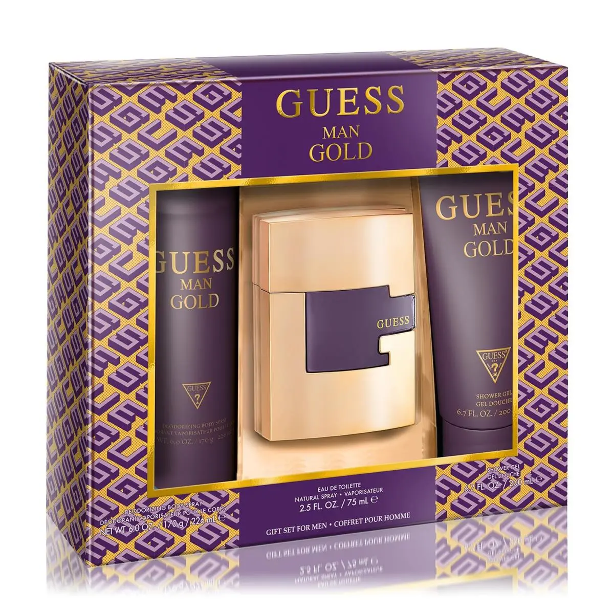 Man Gold 3 Pieces Gift Set For Men 2.5 Ounce Eau de Toilette Spray + 6.0 by Guess