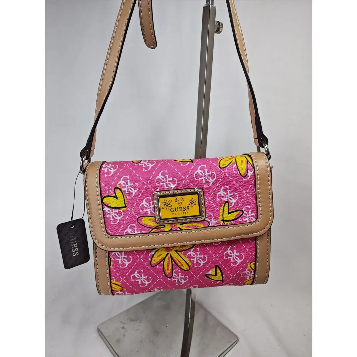 Kiss Me Mini Crossbody Bag Pink Multi Floral Hearts SP343778 by Guess