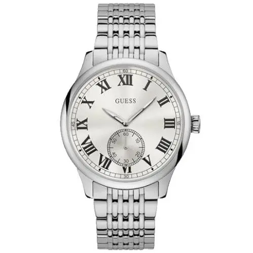 Classic Silver Tone 43mm White Dial Analog Quartz Men`s Watch U1078G1 by Guess