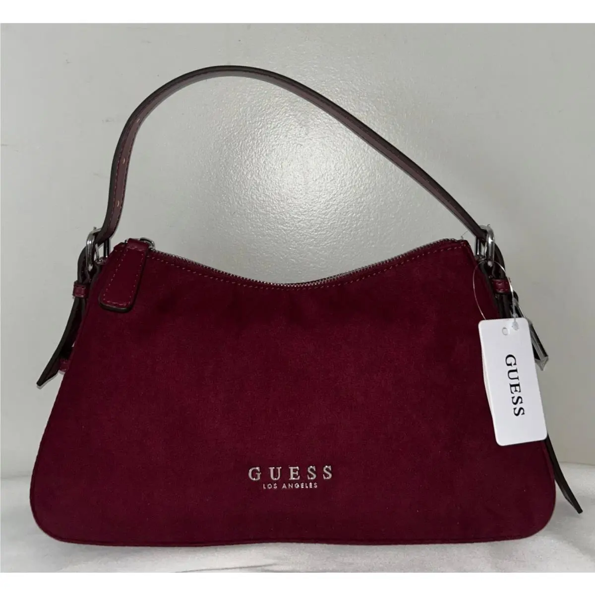 Alisha Suede Shoulder Bag in Burgundy by Guess