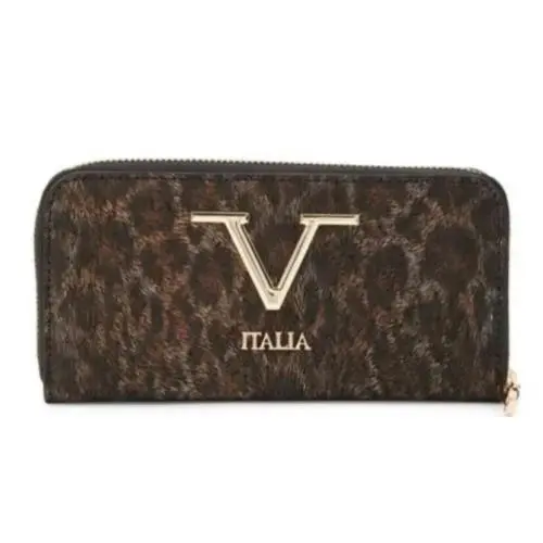 V Italia Versace Registered Trademark Leather Zip Around Wallet Made In Italy