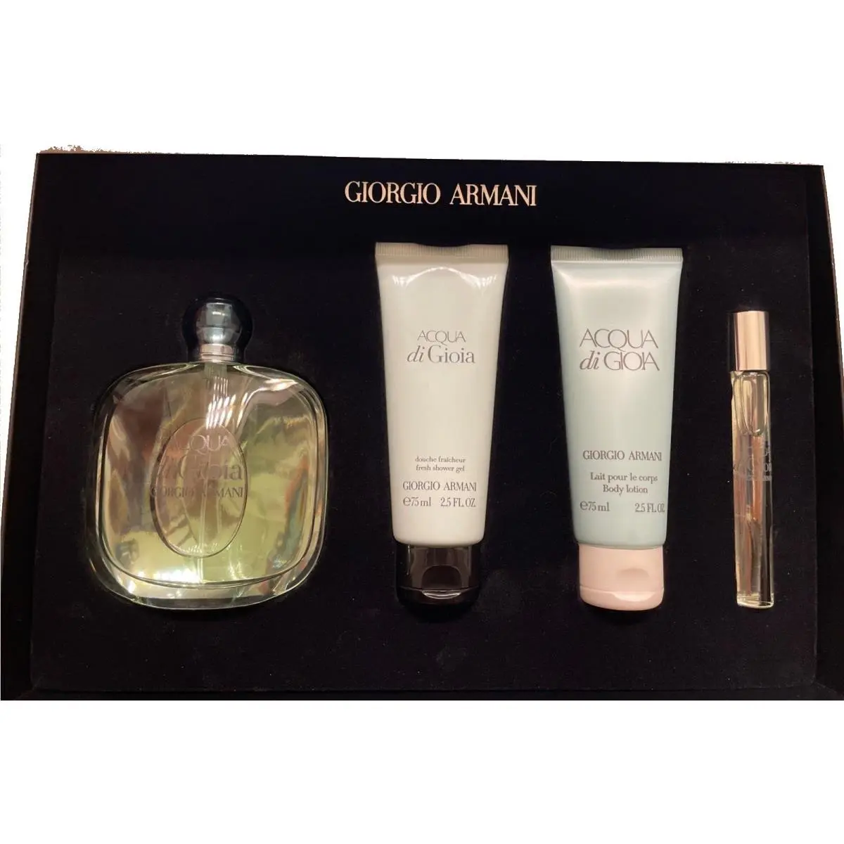 Giorgio Armani Acqua Di Gioia 4PCS Gift Set 3.4oz Edp + 2.5oz B/l + 2.5oz S/g + 10 ml Rollon