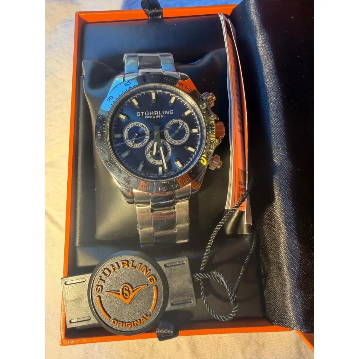 Stuhrling Raceway 564.03 Mens Blue Dial Swiss Quartz by Stührling