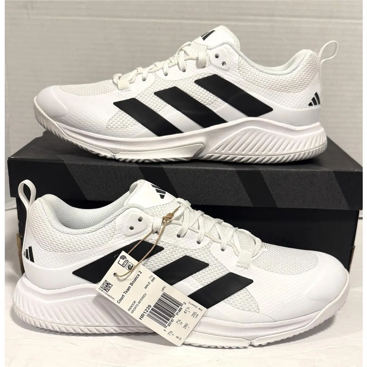 Adidas Court Team Bounce 2.0 White Athletic Sneakers Mens Size 8 HR1239