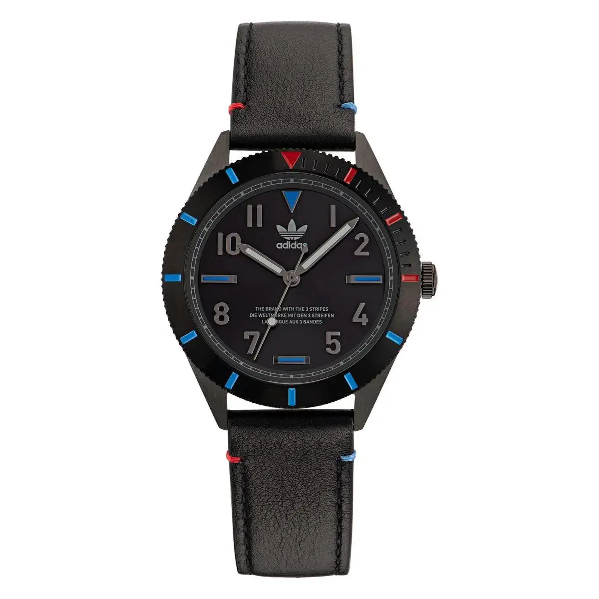 Adidas Originals Unisex Watch Edition Three AOFH22506 - Dial: Black, Band: Black, Bezel: Black, Blue, Red