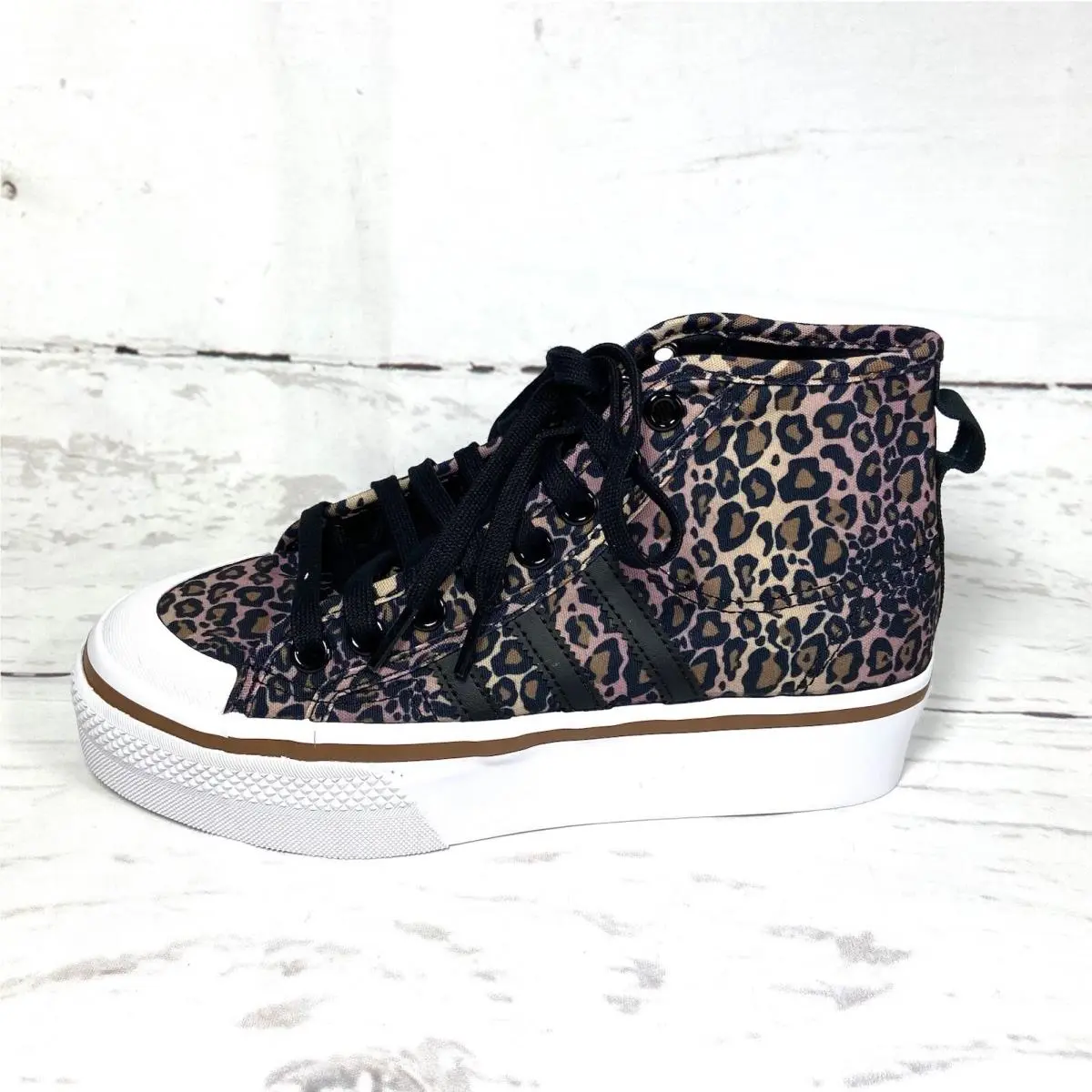 Adidas Nizza Platform Mid Shoes Women’s 8.5 Black/brown Sneakers Leopard Prints