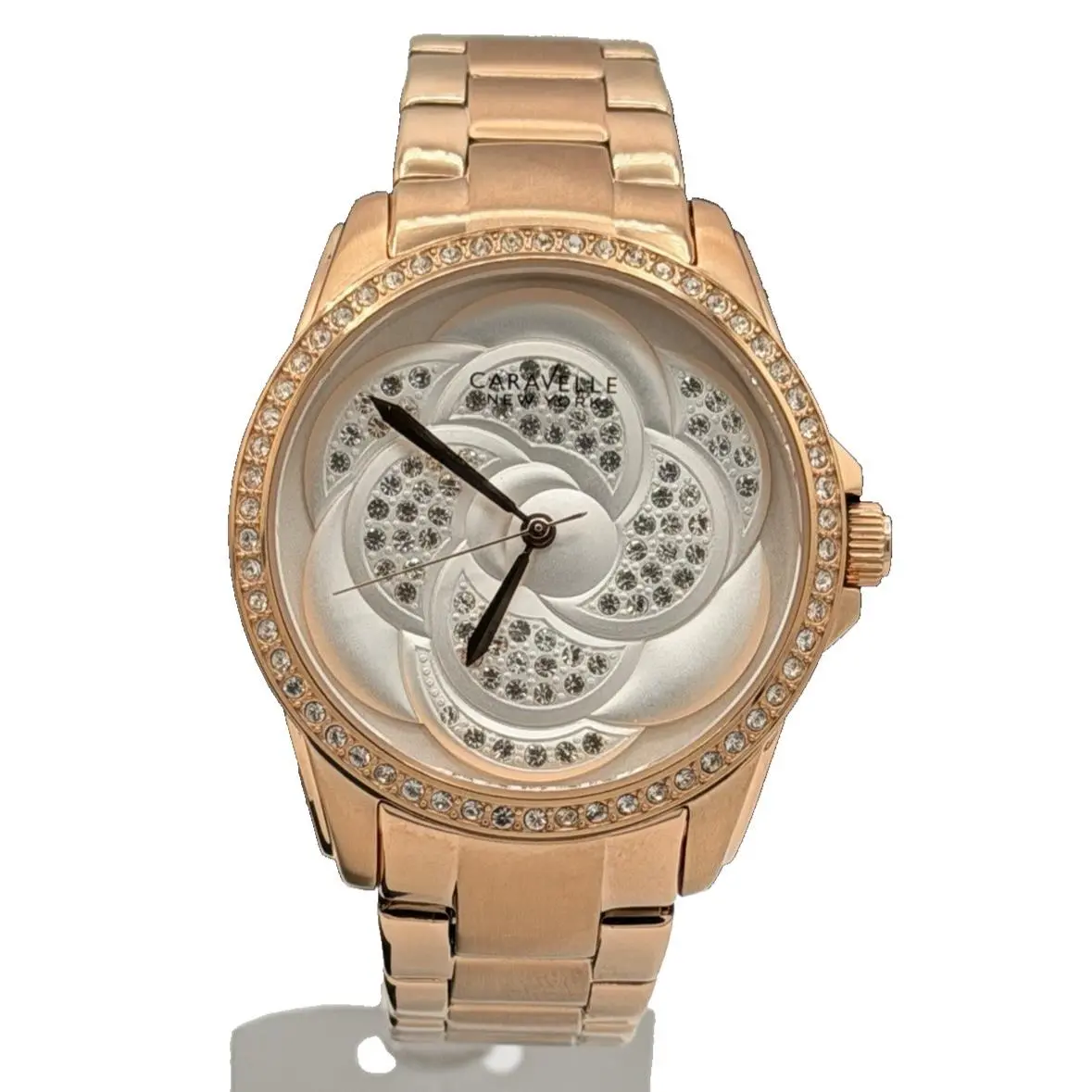 Caravelle By  44L233 Women`s Crystal Silver Tone Dial Rose Gold-tone Watch by Bulova