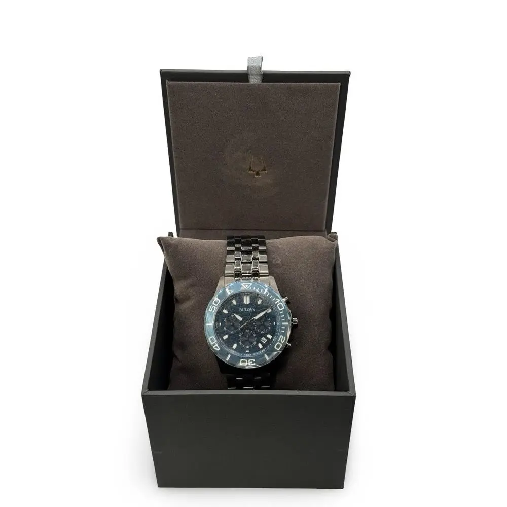 98B436 Blue Wave Chronograph Men’s Watch Blue Dial Gunmetal Band by Bulova