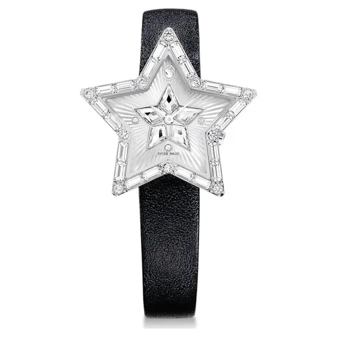 Swarovski 5656952 Symbolica Star Silver Dial Black Leather Straps Womens Watch