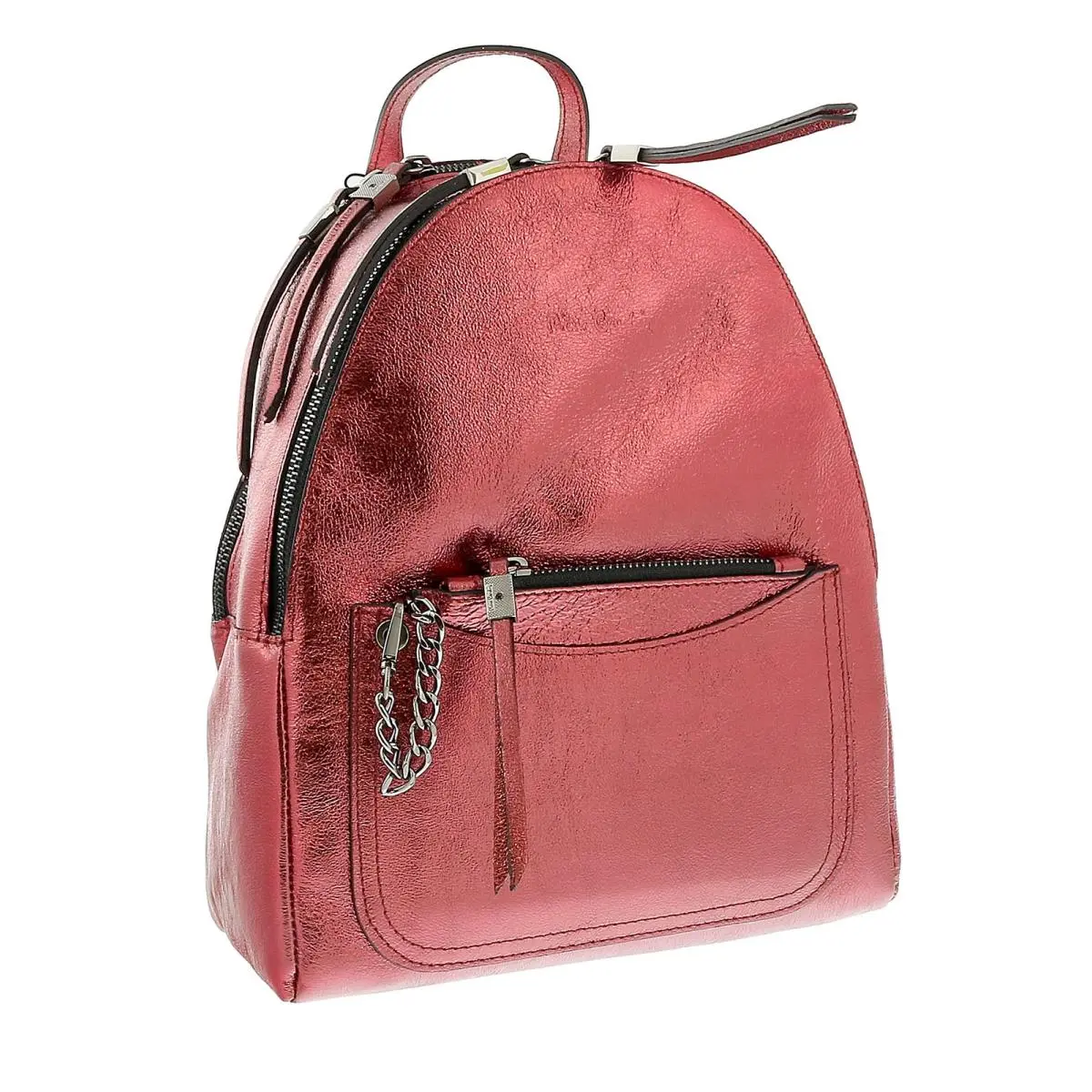 Red Leather Medium Fashion Metallic Backpack by Pierre Cardin