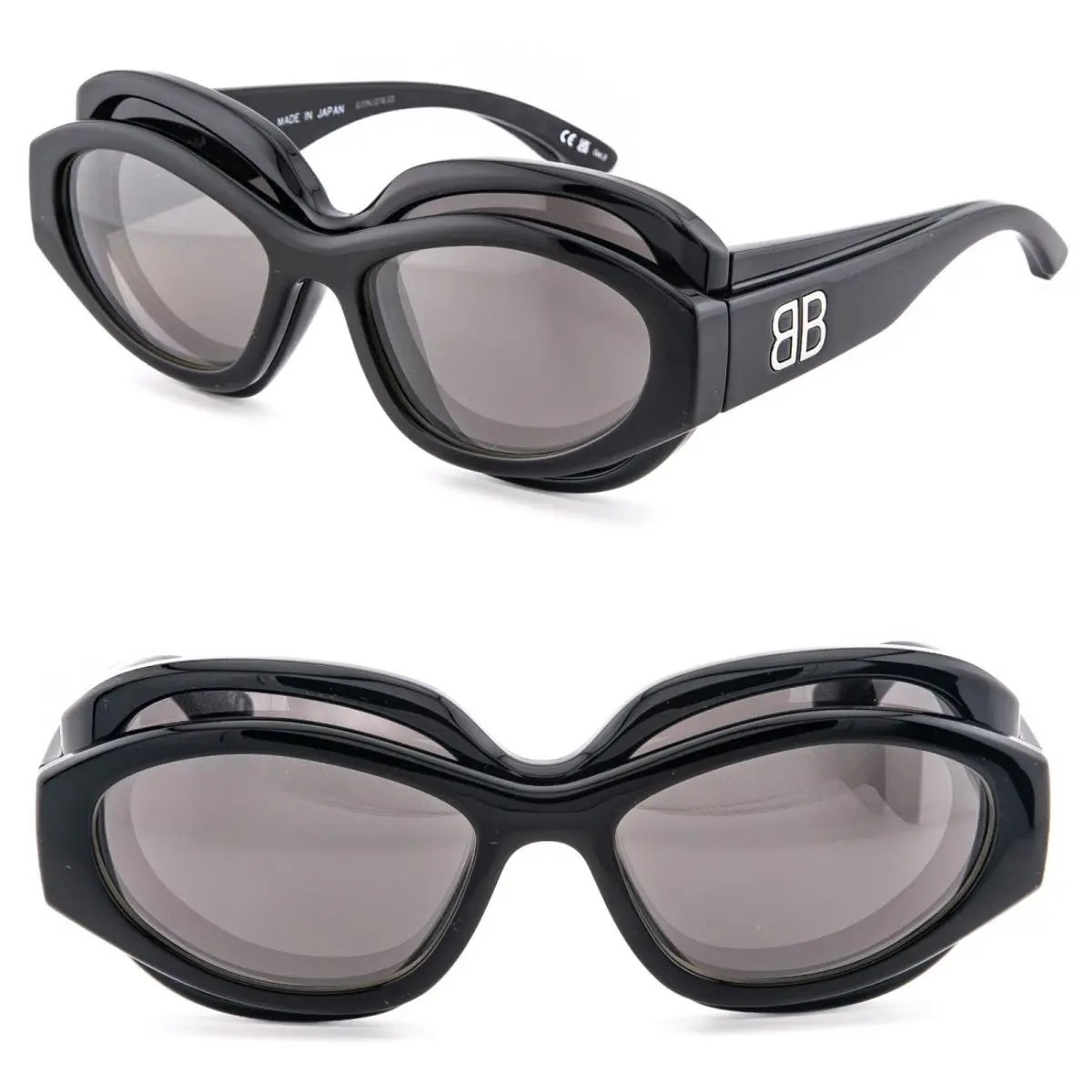 Balenciaga Superbusy Double BB0456S 0456 Black Fashion Futuristic Sunglass 001