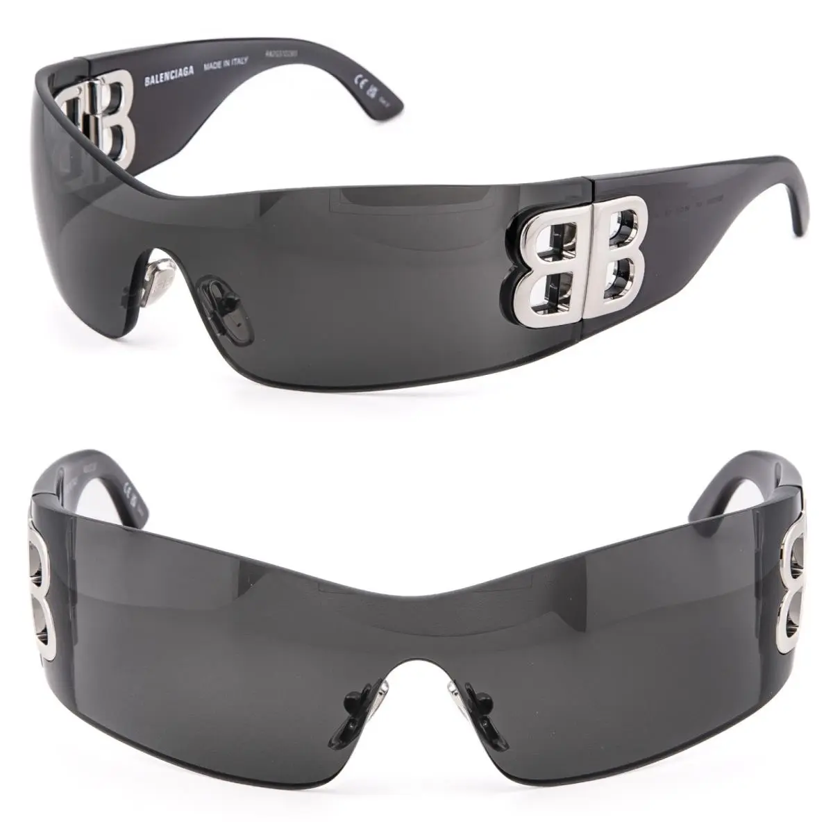 Balenciaga BB0359S 0359 Bossy Mask Wrap Black Bold Silver Logo Sunglasses 001