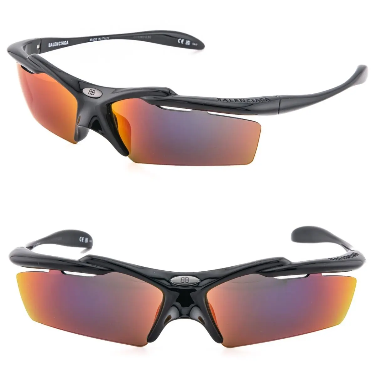 Balenciaga Turbo BB0420S 0420 Black Red Mirror Wrap Sport Rectangle Sunglass 002