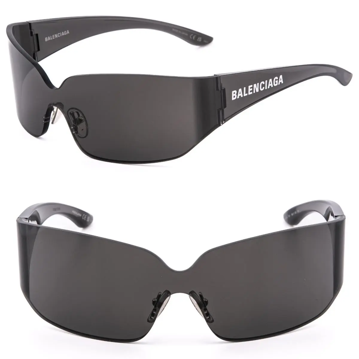 Balenciaga BB0421S Mono Wrap 0421 Black Fashion Shield Futuristic Sunglass 001