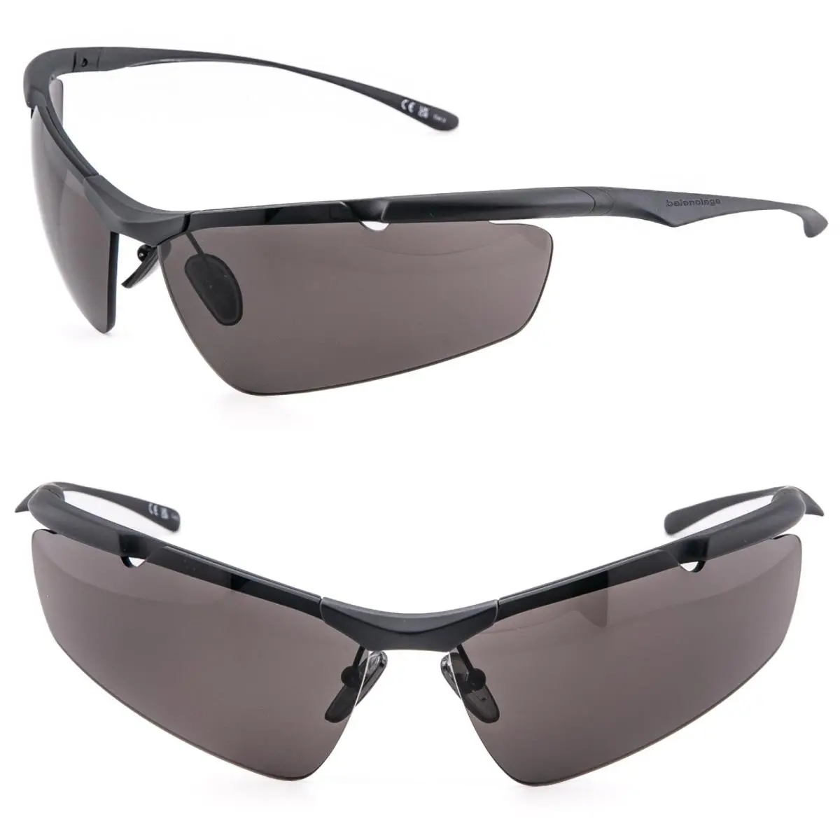 Balenciaga BB0462S Boomerang 0462 Matte Black Wrap Metal Spike Mask Sunglass 001
