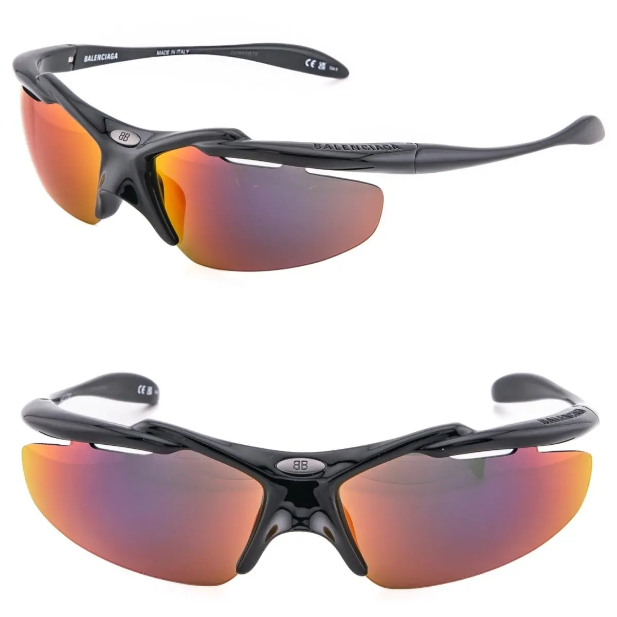 Balenciaga Turbo BB0464S 0464 Black Red Mirror Wrap Sport Oval Sunglasses 005