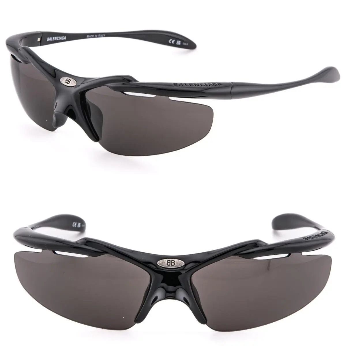 Balenciaga Turbo BB0464S 0464 Black Wrap Sport Oval Rimless Sunglasses 001
