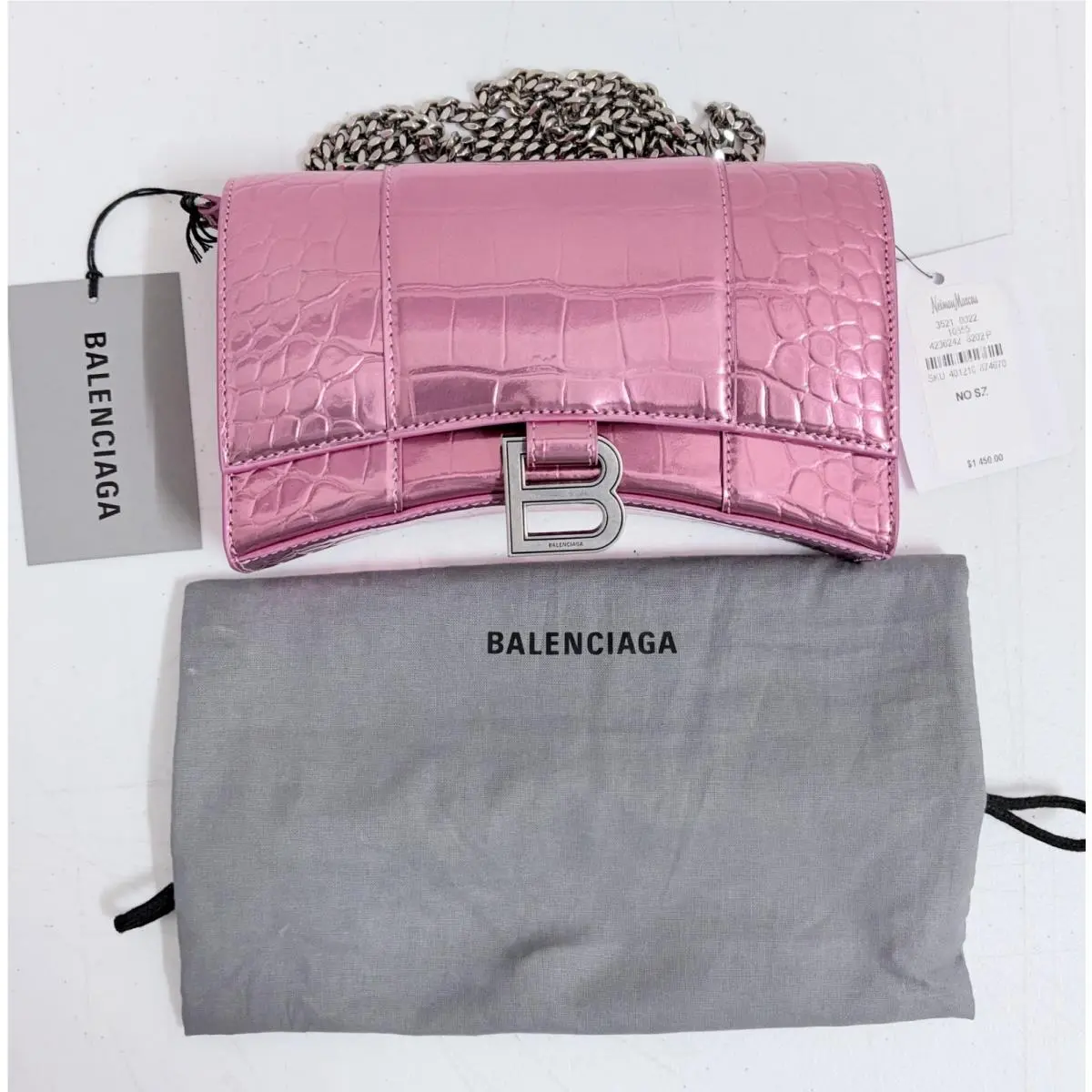 Hourglass Chain Wallet Crocodile Embossed Leather Clutch Bag by Balenciaga