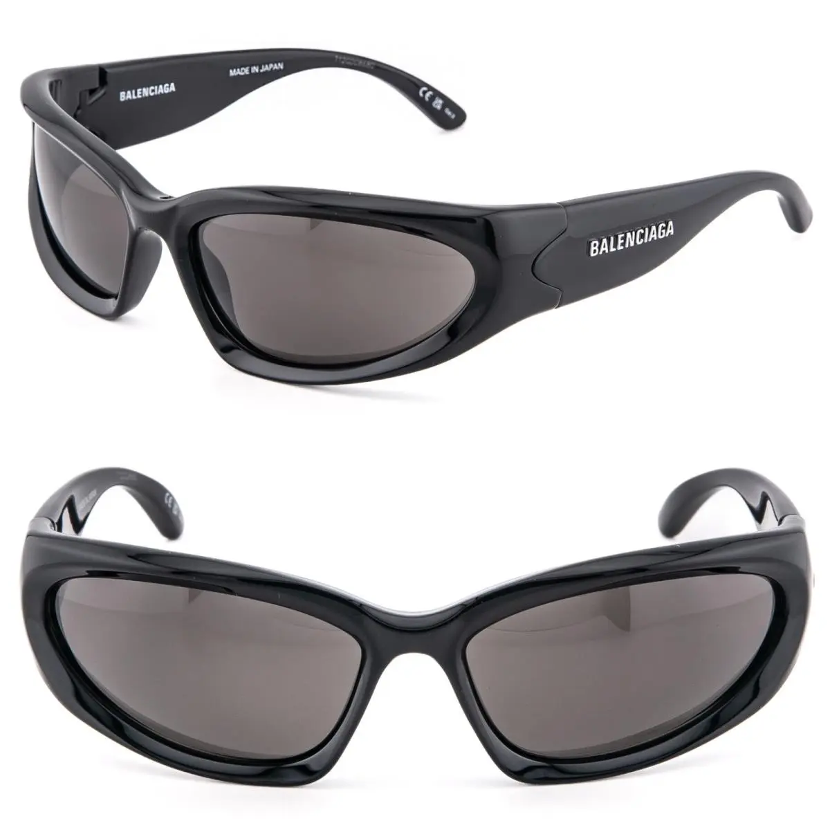 Balenciaga BB0157S Swift 0157 Shiny Black Wrap Unisex Oval Mask Sunglasses 001