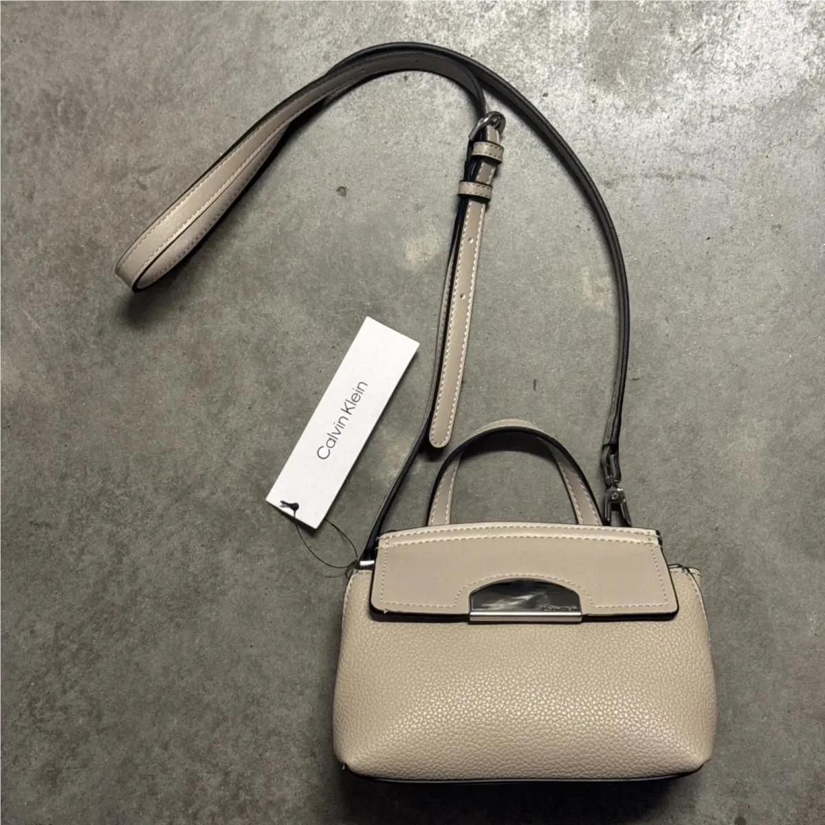 Crossbody w/ Strap and Signature Logo - Dune Pebbled Leather by Calvin Klein