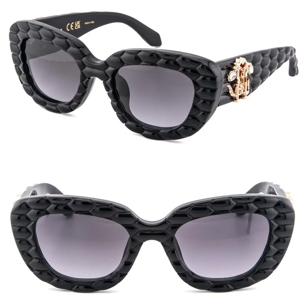 058 SRC058S Black Crystal Logo Oval Snake Sunglasses RC058 by Roberto Cavalli