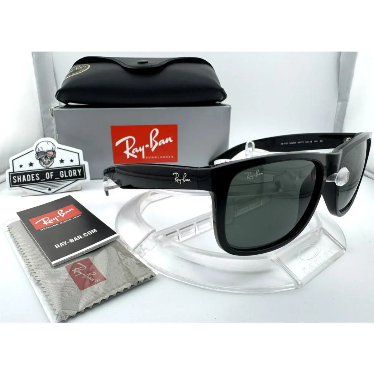 Ray-ban Justin Classic RB4165 601/71 Polished Black Dark Green Sunglasses 54MM