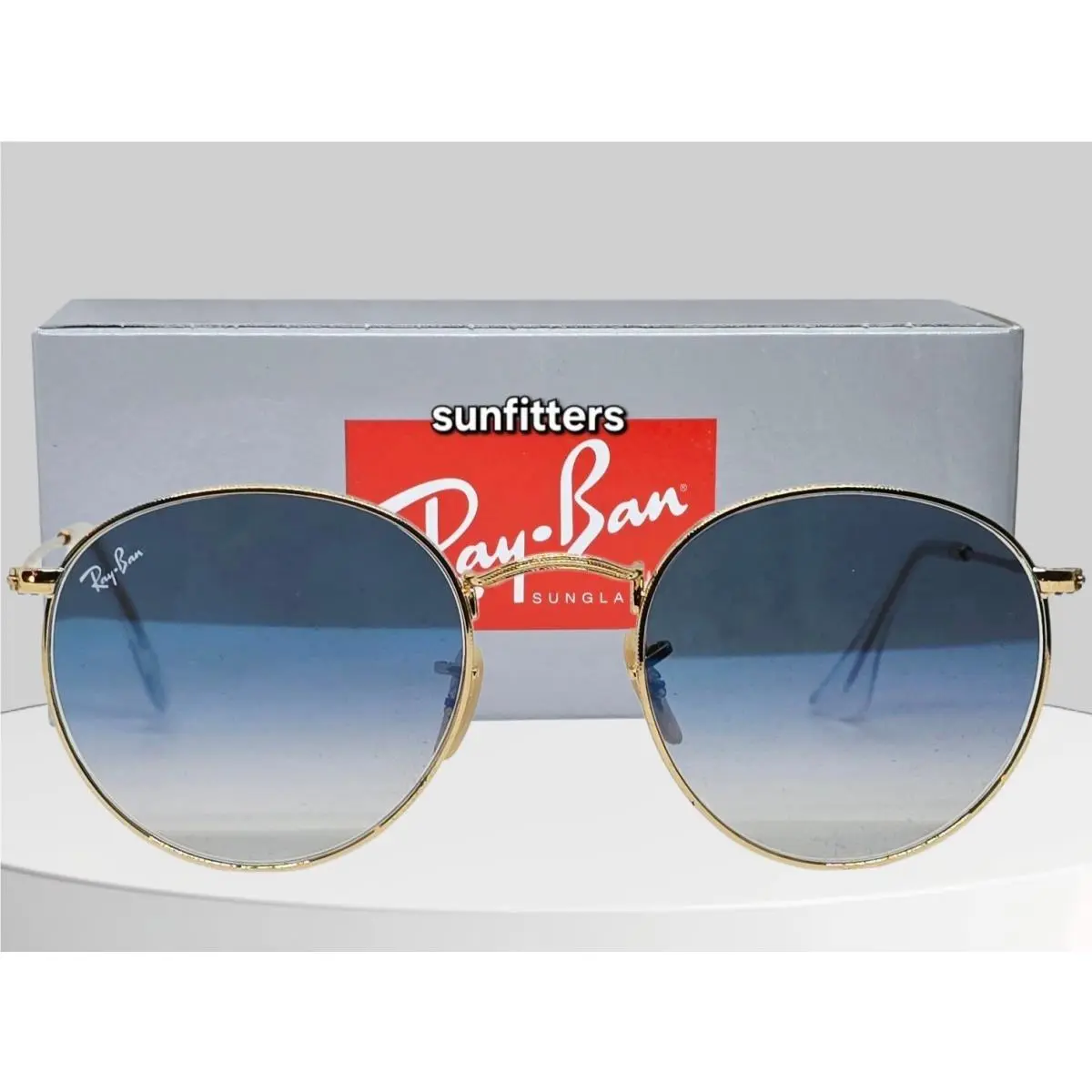 Ray Ban Round Metal Gold/blue Gradient RB3447N 001/3F 53 Sunglasses