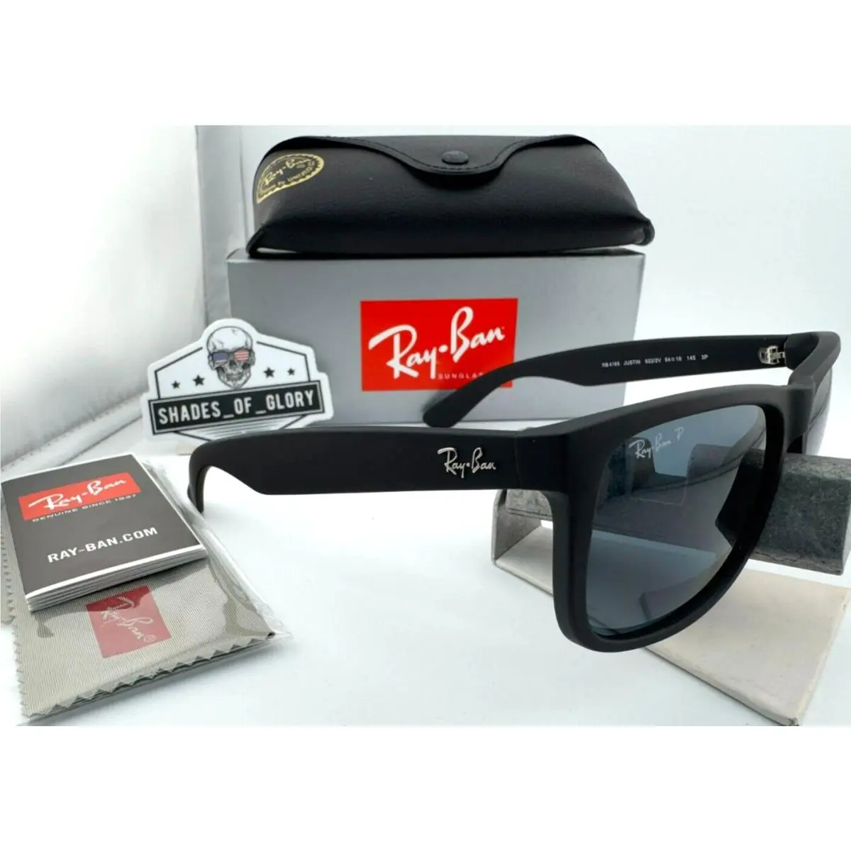 Ray-ban Justin RB4165 622/2V Rubber Black W/ Dark Blue Polarized Sunglasses 54MM