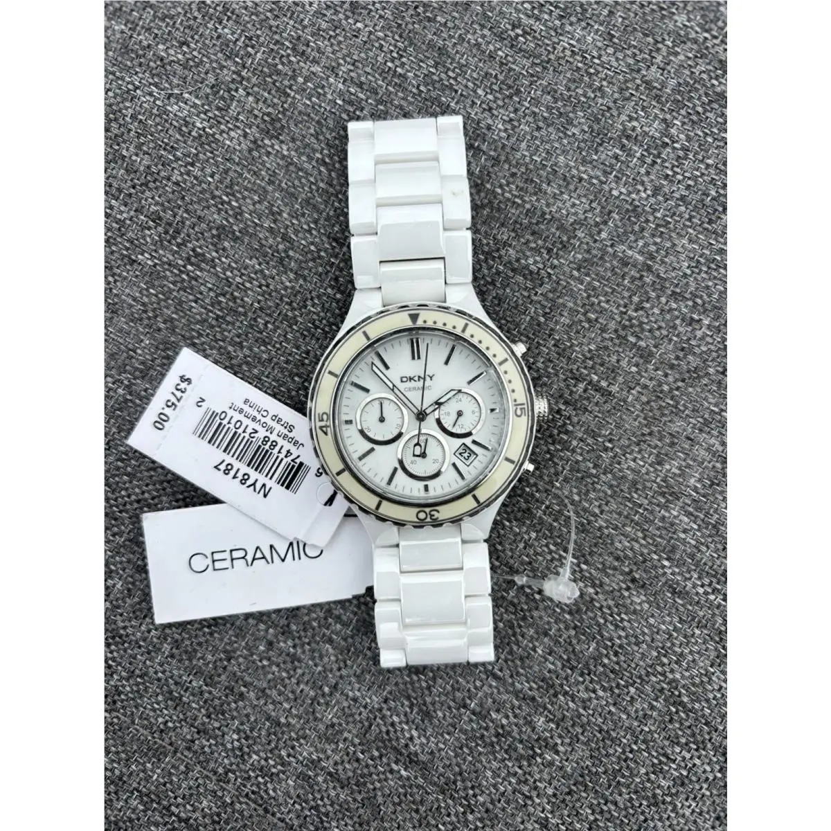 Dkny NY8187 Chronograph Ceramic Band White Dial Date Display Women`s Watch by DKNY