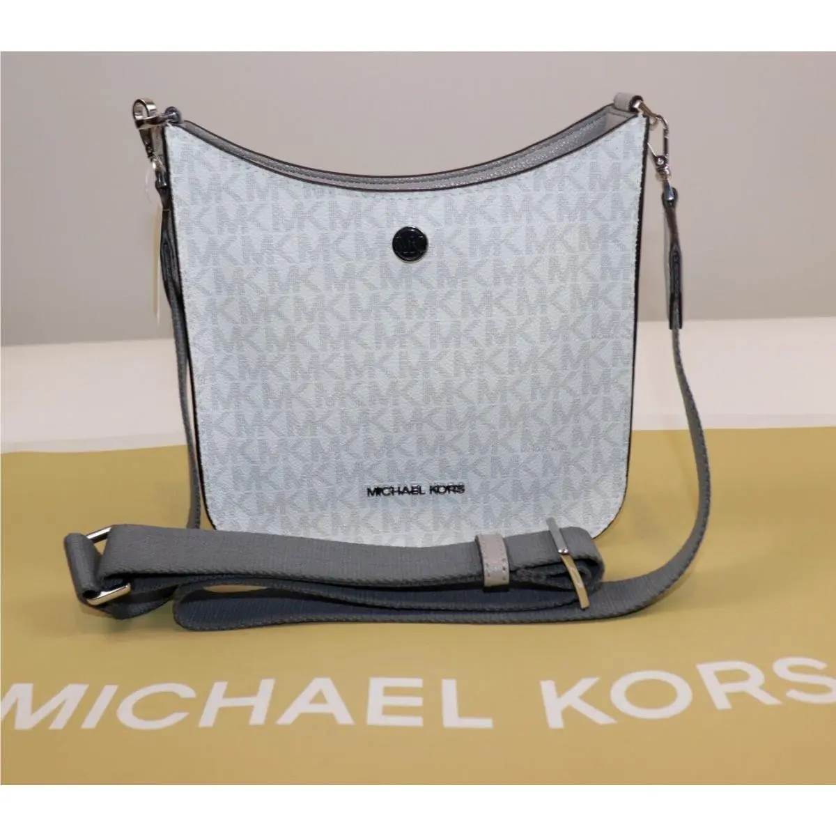 Messenger Crossbody Bag Bright White MK Logo Briley by Michael Kors