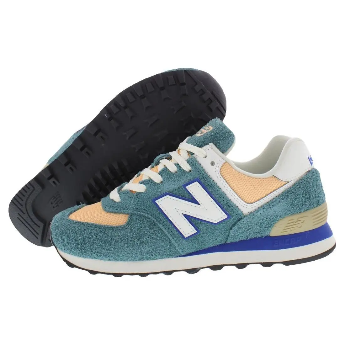 574 Suede Unisex Shoes Size 5.5 Color: Green/orange by New Balance