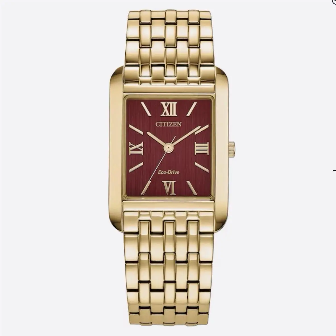 Addysen Eco Drive Dress Classic Red Dial Mens 27mm Tank Watch BJ6572-54X by Citizen