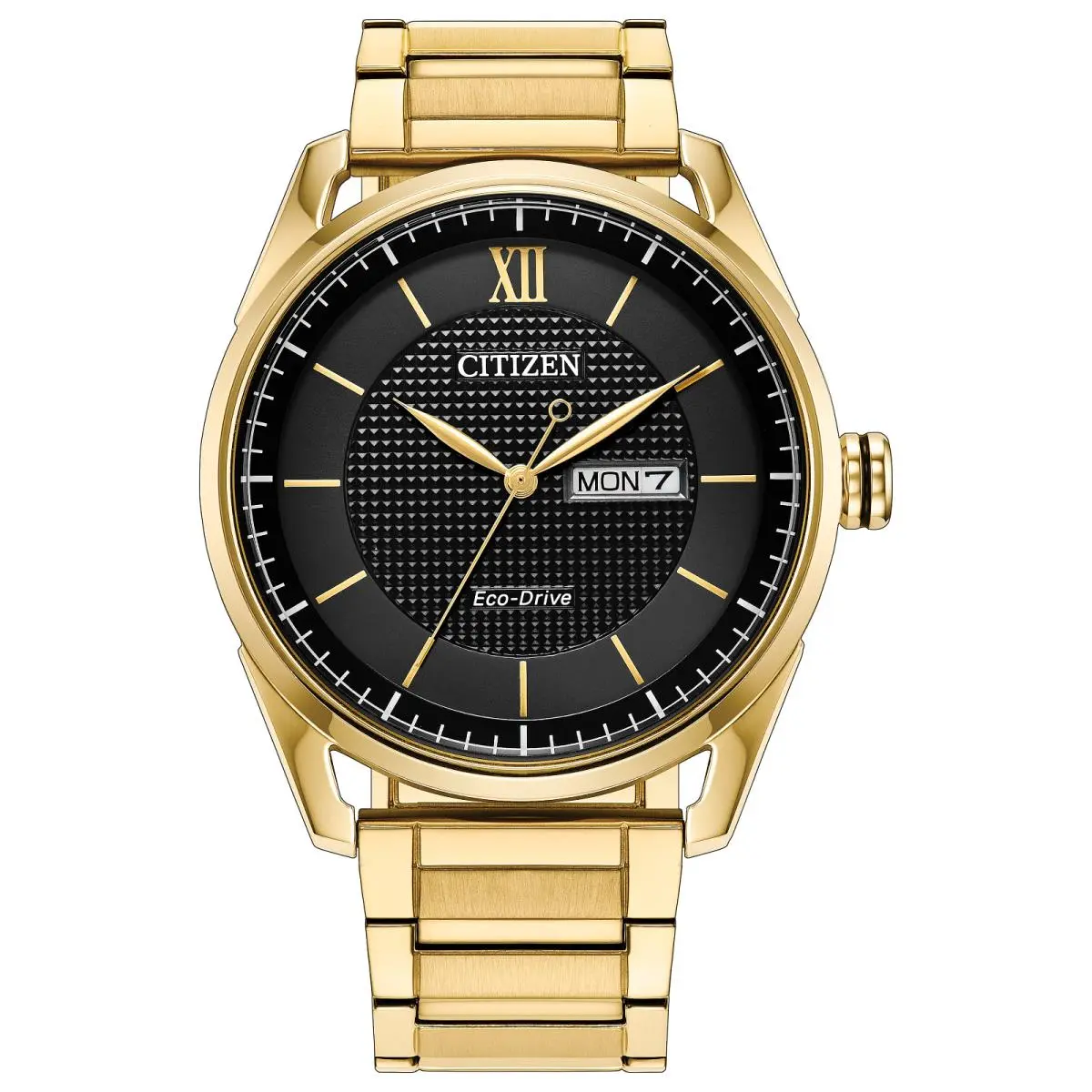 Citizen Eco-drive Dress Classic Gold Tone Black Dial Mens Watch AW0089-52E