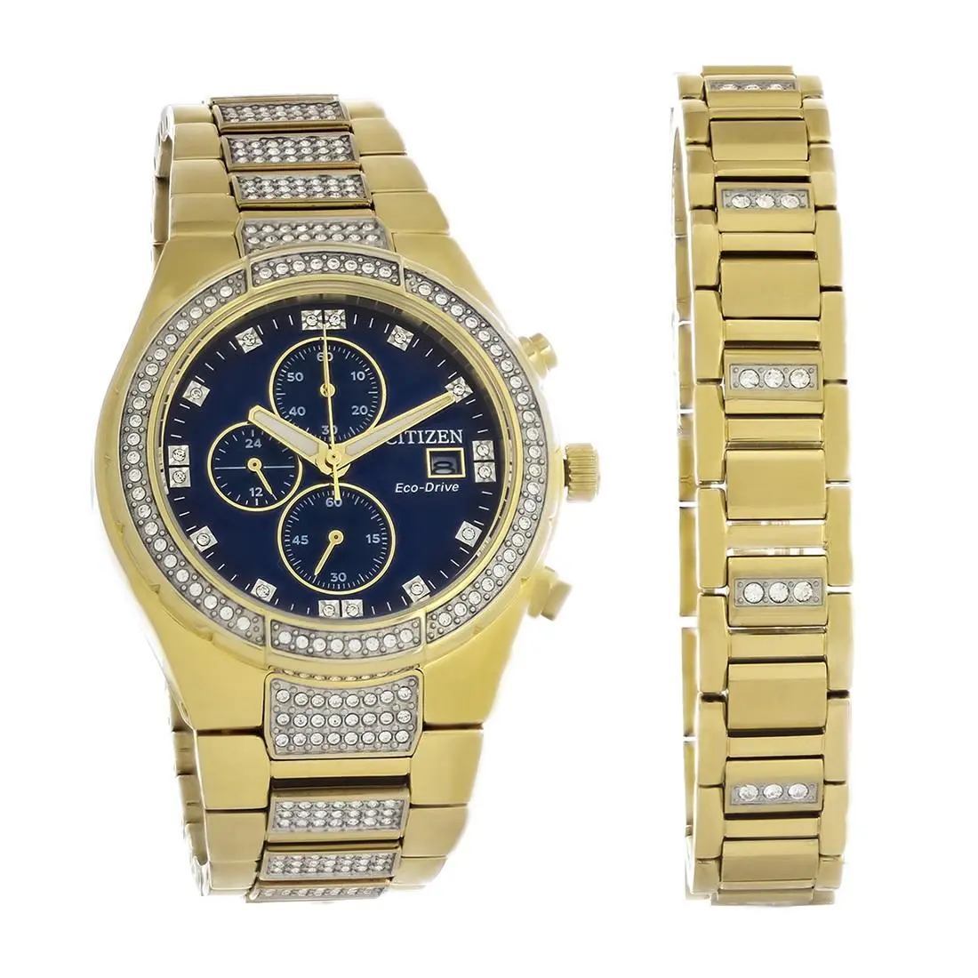 Citizen Eco Drive Men`s Crystal Gold Tone Chronograph Watch - CA0752-66L
