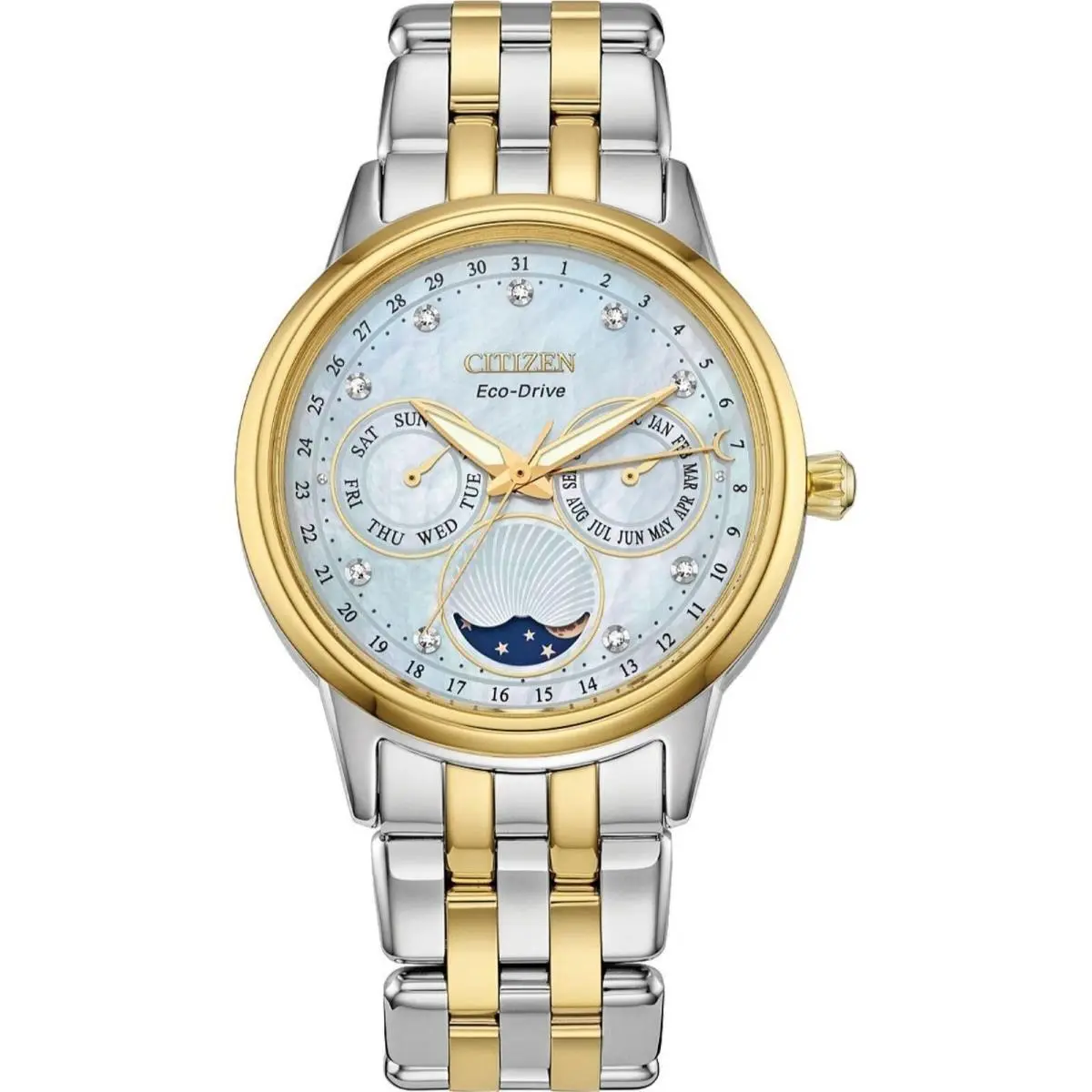 FD0004-51D Calendrier Eco Drive Diamond Mop Dial Moon Phase Ladies Watch by Citizen