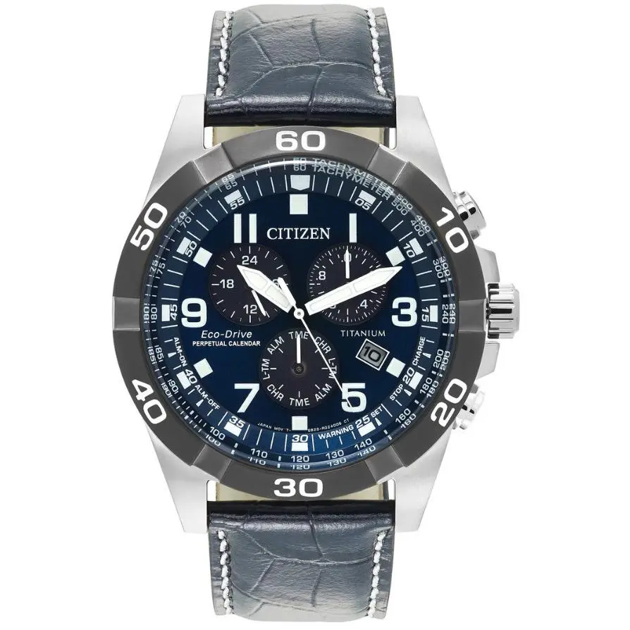 Eco-drive Titanium Chronograph Blue Leather Men’s Watch BL5558-07L by Citizen