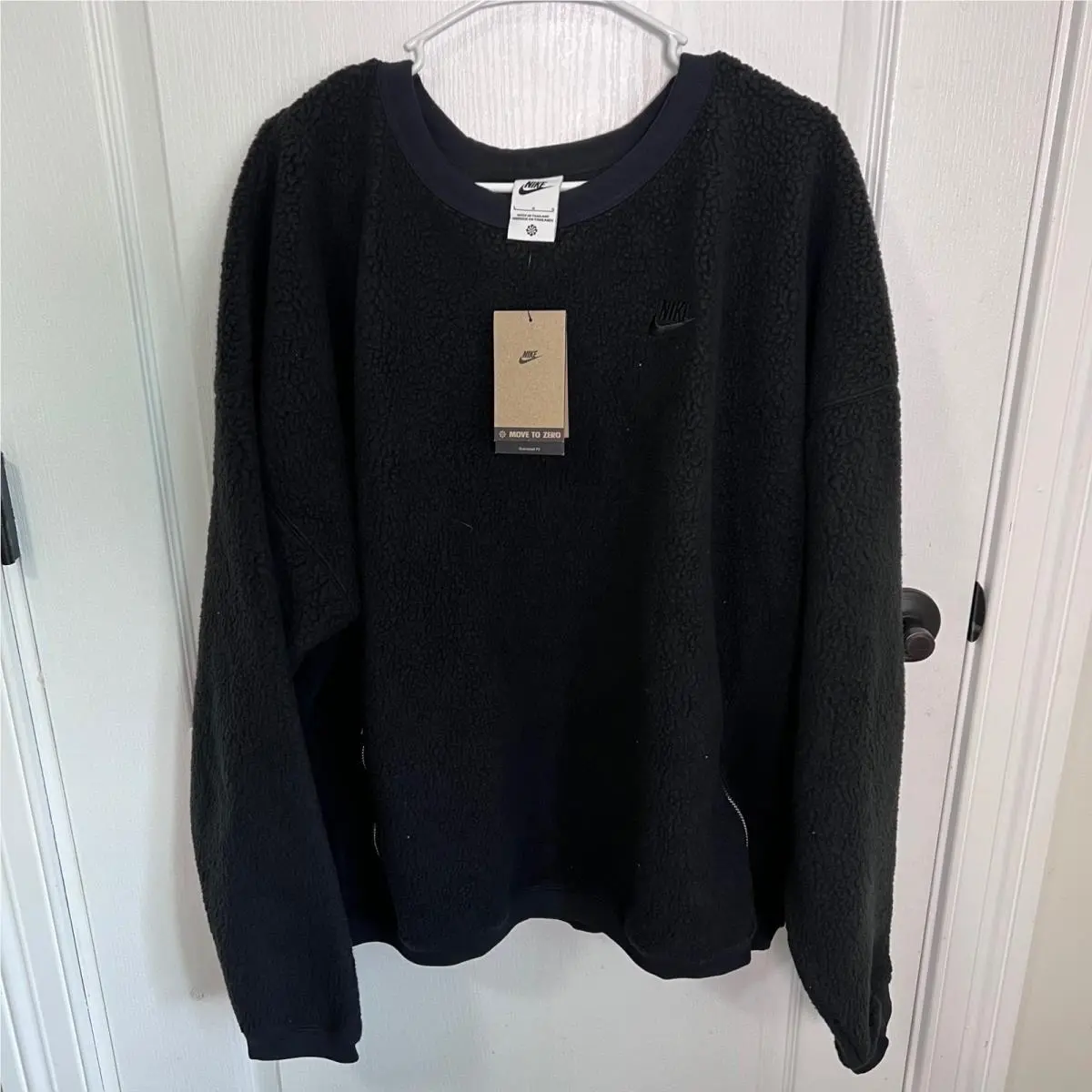 Nike Mens Sherpa Fleece Crewneck Sweatshirt Black Oversized FB8378-010 L