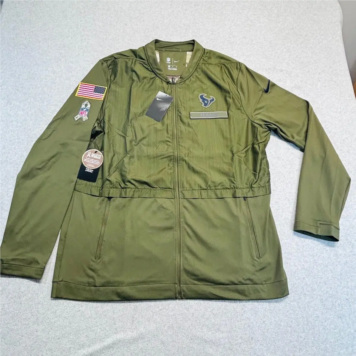 Nike Houston Texans Jacket Mens XL Olive Green Salute To Service Full Zip