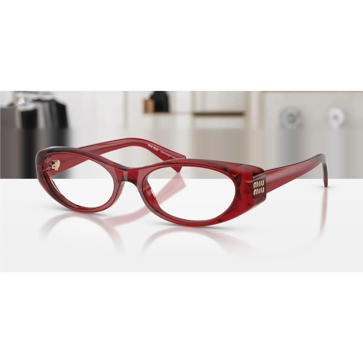 MU 03ZV 25M1O1 Transparent Red Women`s 55 mm Eyeglasses by Miu Miu
