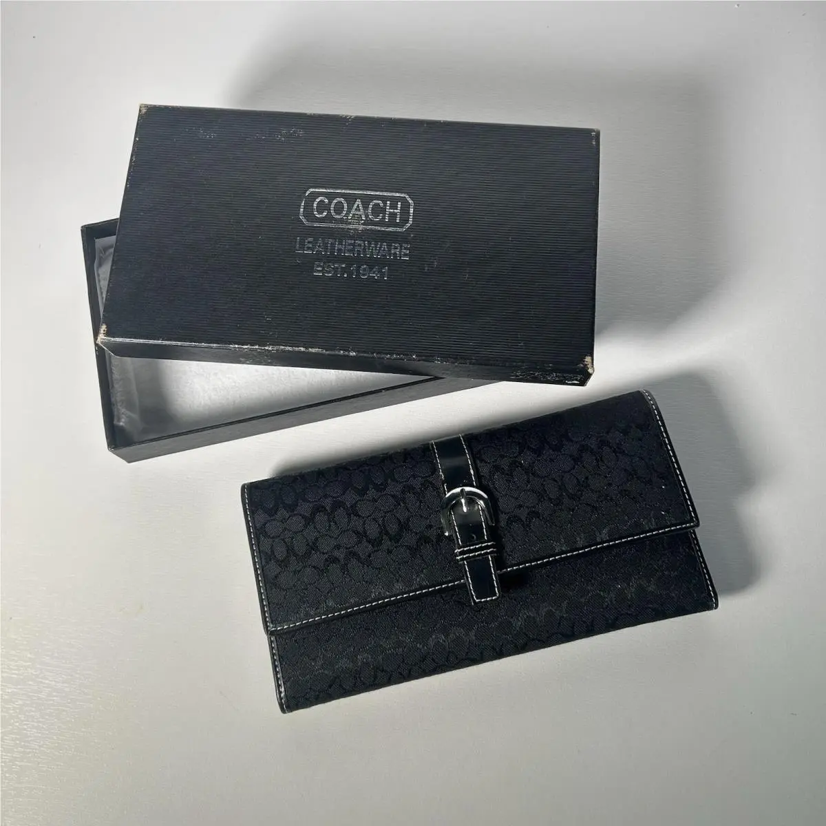 Coach Vintage Y2K Soho Signature Black Jacquard Buckle Checkbook Wallet Boxed