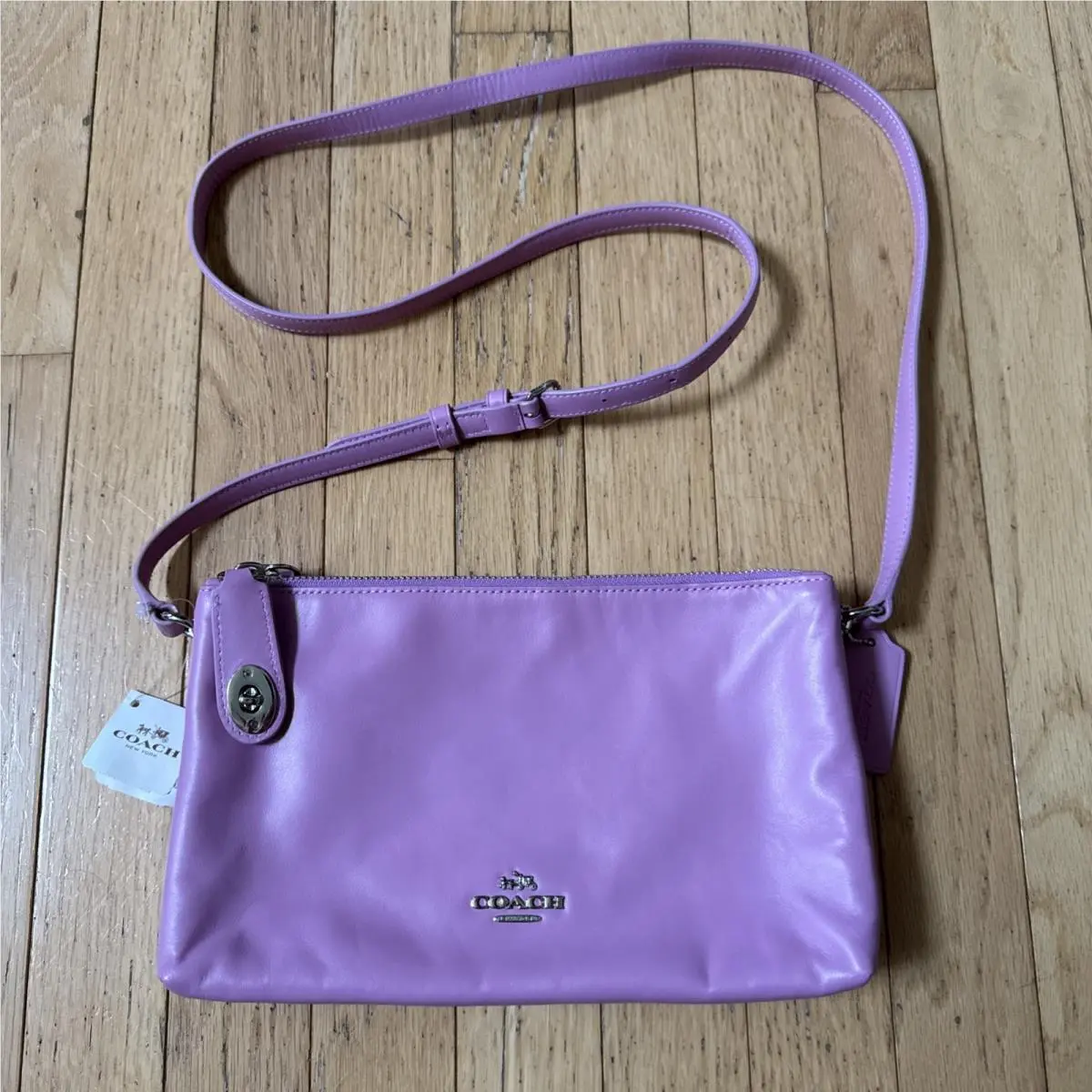 36552 Smith Crosby Double Zip Leather Crossbody Bag Purse Petal by Coach