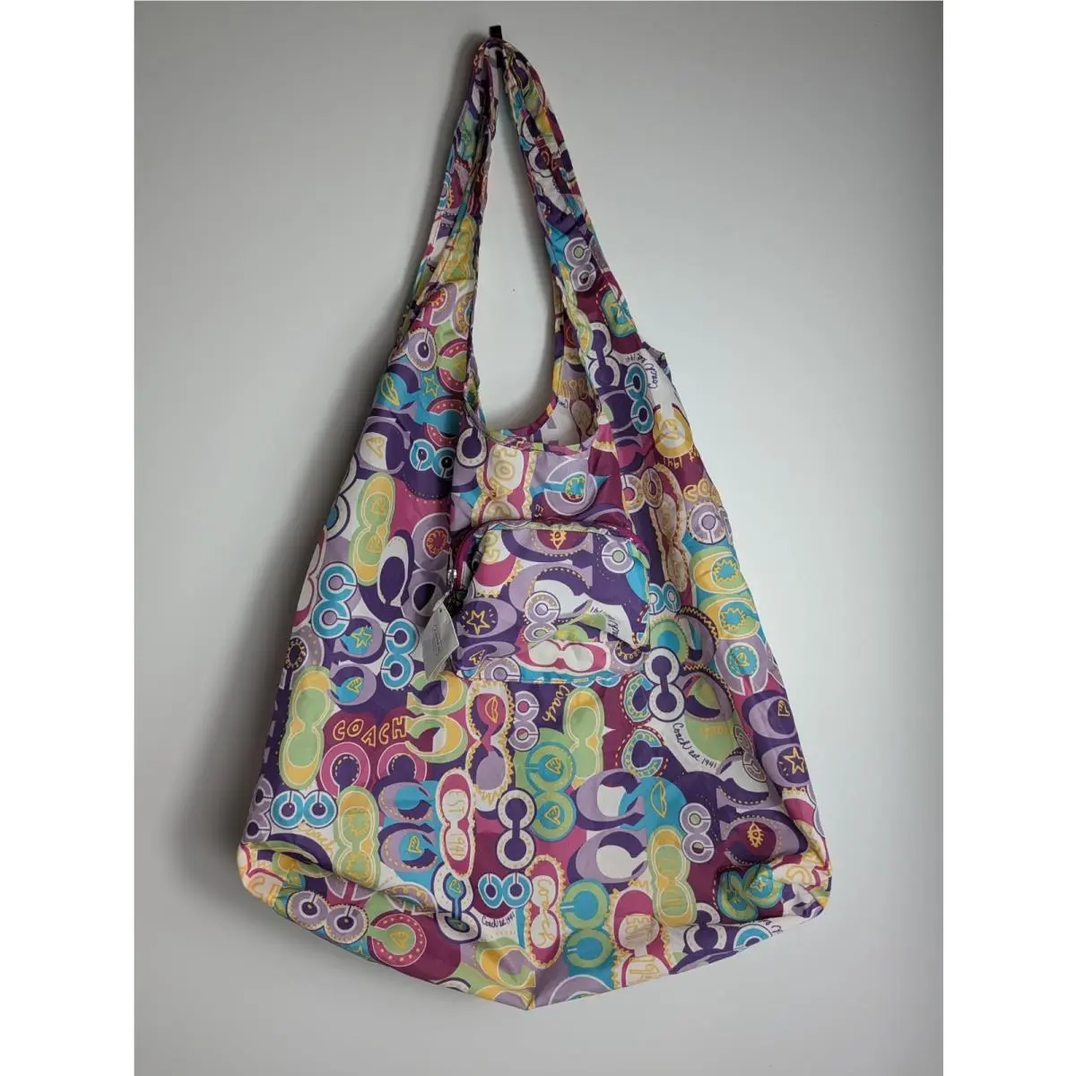 Poppy F62112 Sig Sis Print Folding Tote Multicolor Packable Nylon by Coach