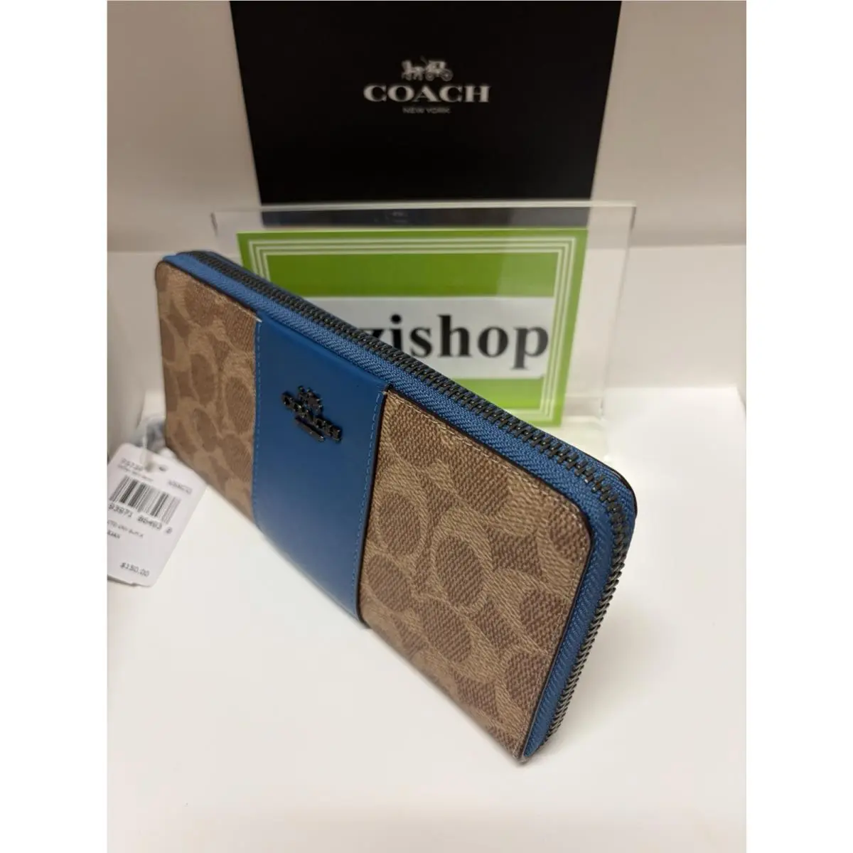 Coach Slim Accordion Zip Wallet Colorblock Signature Canvas Pewter 73739