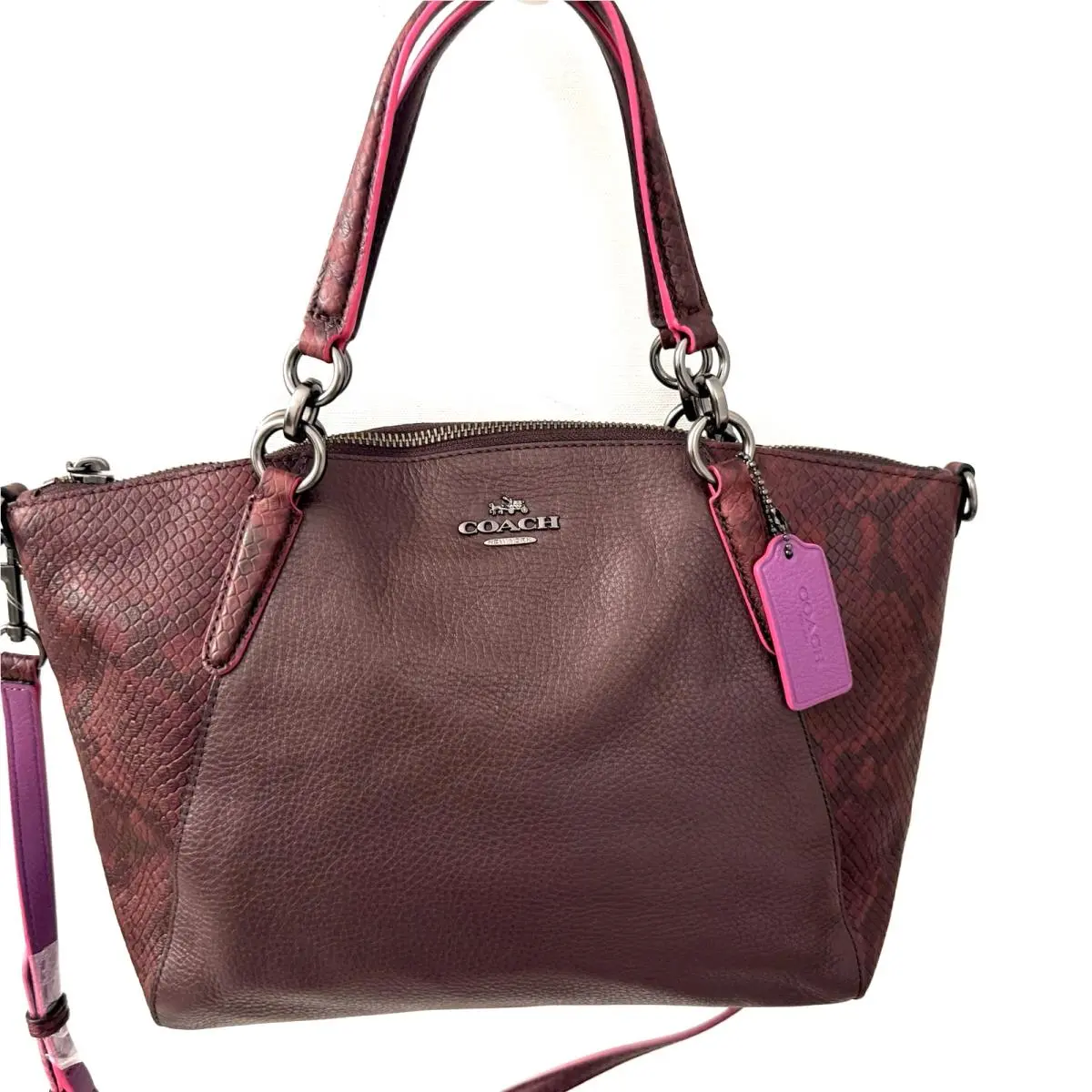 Small Kelsey Satchel Python Embossed Leather Crossbody F20923 Oxblood by Coach