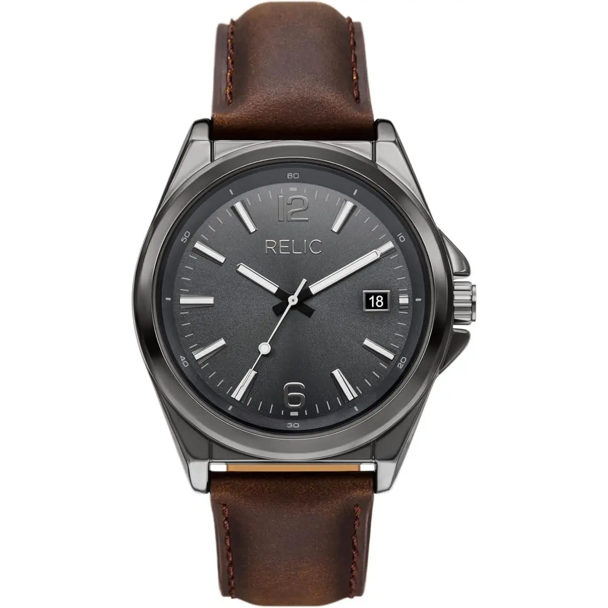 Relic By  Men`s Black Dial Brown Leather Strap Watch ZR16049 by Fossil