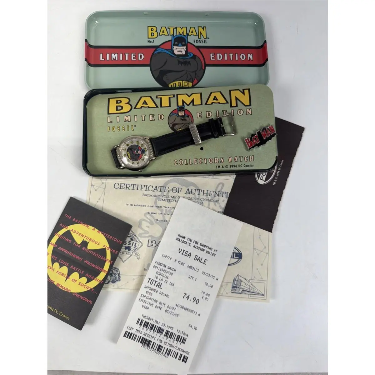 1994 DC Comics Batman No. 1 Limited Edition  Collector`s Watch +coa by Fossil