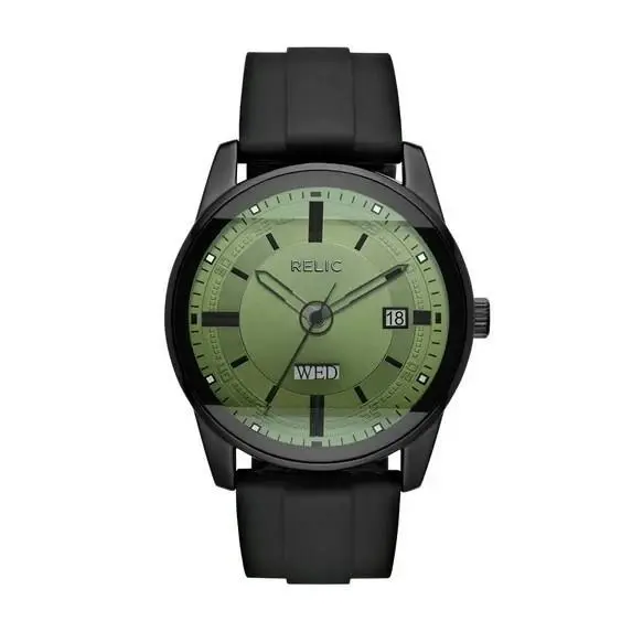 Relic by Fossil Men`s Everet Quartz Watch with Silicone Strap ZR12227 - Dial: Green, Black, Band: Black, Bezel: Black
