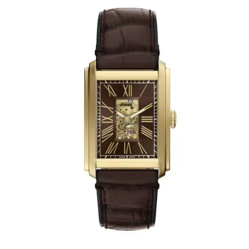 Carraway Automatic Gold/ Brown Croco Leather 30mm Men`s Watch ME3281 by Fossil